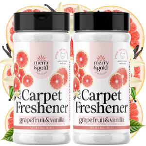 Merry & Gold Carpet Deodorizer & Freshener Powder | 16 oz (2 Pack) Grapefruit + Vanilla | Pet Odor Eliminator for Strong Odors & Pet Urine | Safe for Homes with Pets | Made in USA