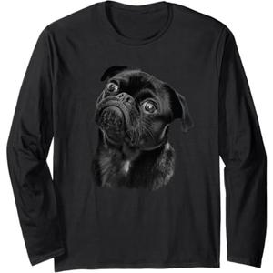 Pug Shirt for Dog Mom Dad Funny Cute Black Pug Long Sleeve T-Shirt L