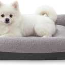 FURTIME Washable Small Dog Bed, Rectangle Comfy Fluffy Kitten Puppy Bed, Removable Zipper Cover Machine Wash, Soft Breathable Orthopedic Bed Durable Pet Cuddler with Anti-Slip Bottom, 20"x19"x6", Grey