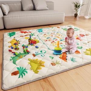 Baby Play Mat 71" X 59" Playpen Mat Upgraded Thicken Baby Floor Play Mat Non-Slip Cushioned Crawling Mat Waterproof Activity Playmats for Babies Toddlers Infants (71X59, Letter Dino)