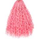 Beverlee 14 Inch Boho Box Braids 8 Packs Goddess Box Braids Crochet Hair Bohemian Hippie Braids Braiding Hair Box Braids with Curly Ends Messy Pre-looped Synthetic Crochet Hair for Women Pink#
