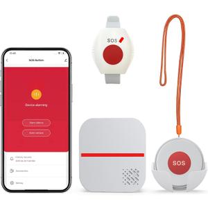 WiFi Caregiver Pager Life Alert Systems for Seniors No Monthly Fee App Control Medical Alert Systems for Seniors, 1Waterproof Call Button+ 1Watch Button 1Receiver(Only Supports 2.4GHz Wi-Fi)
