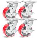 Nefish 5 Inch Industrial Casters Set of 4, Heavy Duty Casters with Brake 4000 Lbs, No Noise Polyurethane Wheel on Steel Hub, Swivel Plate Caster Wheels for Toolbox Workbench (4 Swivel & Brakes)