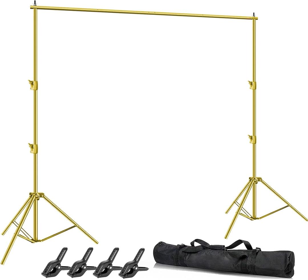 Photo Video Studio Backdrop Stand- Titanium Gold, 12(W) x 10(H) ft Heavy Duty Adjustable Photography Muslin Background Support System Kit with Carry Bag,4 Spring Clamps