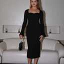 YMDUCH Women's Sexy Long Sleeve Sweetheart Neck Back Slit Bodycon Party Tight Midi Pencil Dress (Medium, Black)