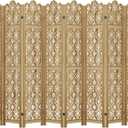 Casaphoria 8 Panels Room Divider, Folding Screen Room Divider with Copper Coin Pattern for Home Office, Restaurant and Bedroom, Paulownia Wood, 127" W x 67" H (Natural)