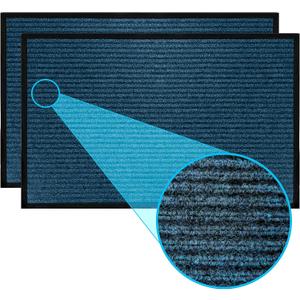 LuxUrux 2-Pack Durable Rubber Door Mats - Waterproof, Low-Profile, Indoor/Outdoor Entry Rugs for Entry, Patio, Garage - Striped Blue Design (23'' x 35'')