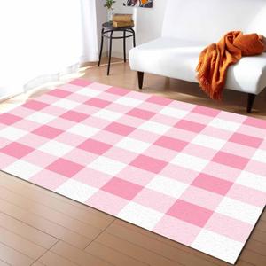 Pink Checkered Area Rugs for Living Room/Bedroom, 2'x3' Area Rug Non-Slip, Pink White Buffalo Plaid Kids Room Area Rug Washable Accent Floor Carpet Runner Indoor Outdoor