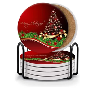 Christmas Tree Coaster (Pack of 6),Drink Coasters with Holder,Absorbent Coaster,Protecting The Table,Suitable for Kinds of Cups 3.9inches