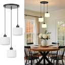 3-Light Pendant Lighting, Black Dining Room Chandelier Light Fixture Over Table with Milk Glass, Modern Cluster Hanging Lights for Kitchen Island Dining Room Sink, OS-YQ8153-3BKW
