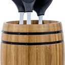 MyGift Wine Barrel Design Kitchen Utensil Crock, Light Brown Solid Bamboo Wood Cooking Tool Holder