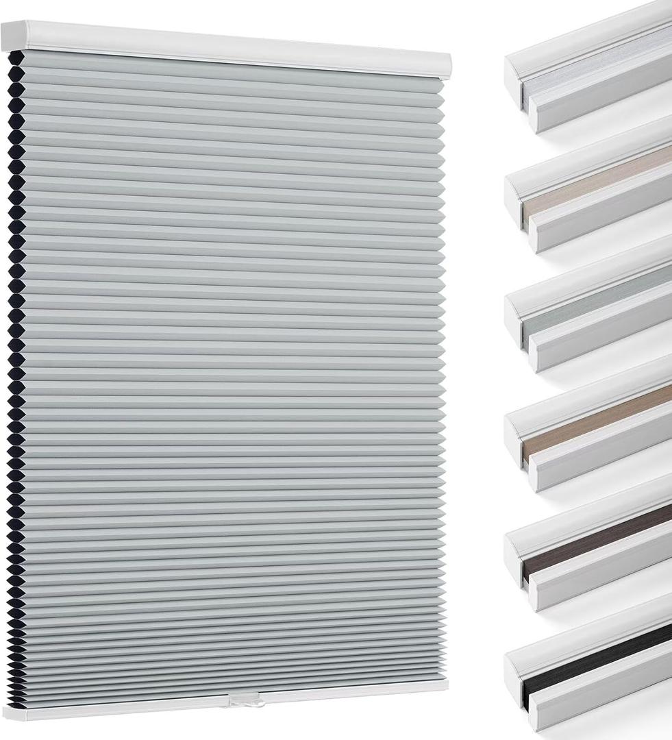 Changshade Blackout Blinds, Cordless Cellular Shades, Honeycomb Blackout Shades, Room Darkening Blinds, Pull Down Window Shades, Easy to Install Honeycomb Window Blinds, 35" W x 72" H, Grey