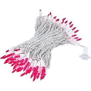 Novelty Lights 50 Feet 100 Bulb Incandescent Mini Light String, Pink with 6-Inch Spacing on White Wire, UL Listed Commercial Grade Indoor/Outdoor Mini Lights, Connectable End-To-End