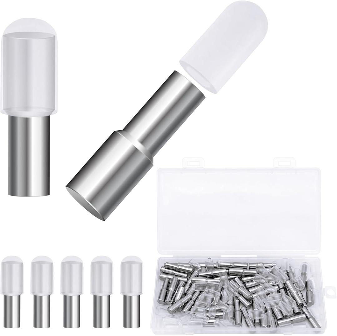 58 Pcs Shelf Pegs Pins,5mm 1/4 Inch Dual Diameter Metal Shelf Support Pegs with Silicone Covers,Kitchen Cabinet Pegs for Shelves,Shelf Bracket Holders for Furniture Glass Corner & Closet Wood Shelves