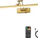 Joossnwell Battery Operated Picture Light for Wall Rechargeable Art Lighting for Paintings Wireless 23.62Inch Picture Frame Light with Remote Dimmable Gallery Light Brass for Library Artwork Museum, 23.62 inch long