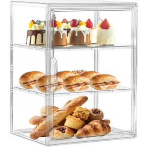Attelite Pastry Display Case, Large Bread Box for Kitchen Countertop, 3 Layers Adjustable Clear Bread Storage with Magnetic Door, Bread Container for Bread, Bagel, Donut