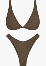 ZAFUL Bikini Sets for Women Triangle Textured Plunging High Cut Cheeky Bikini Swimsuits Two Piece Bathing Suits, S