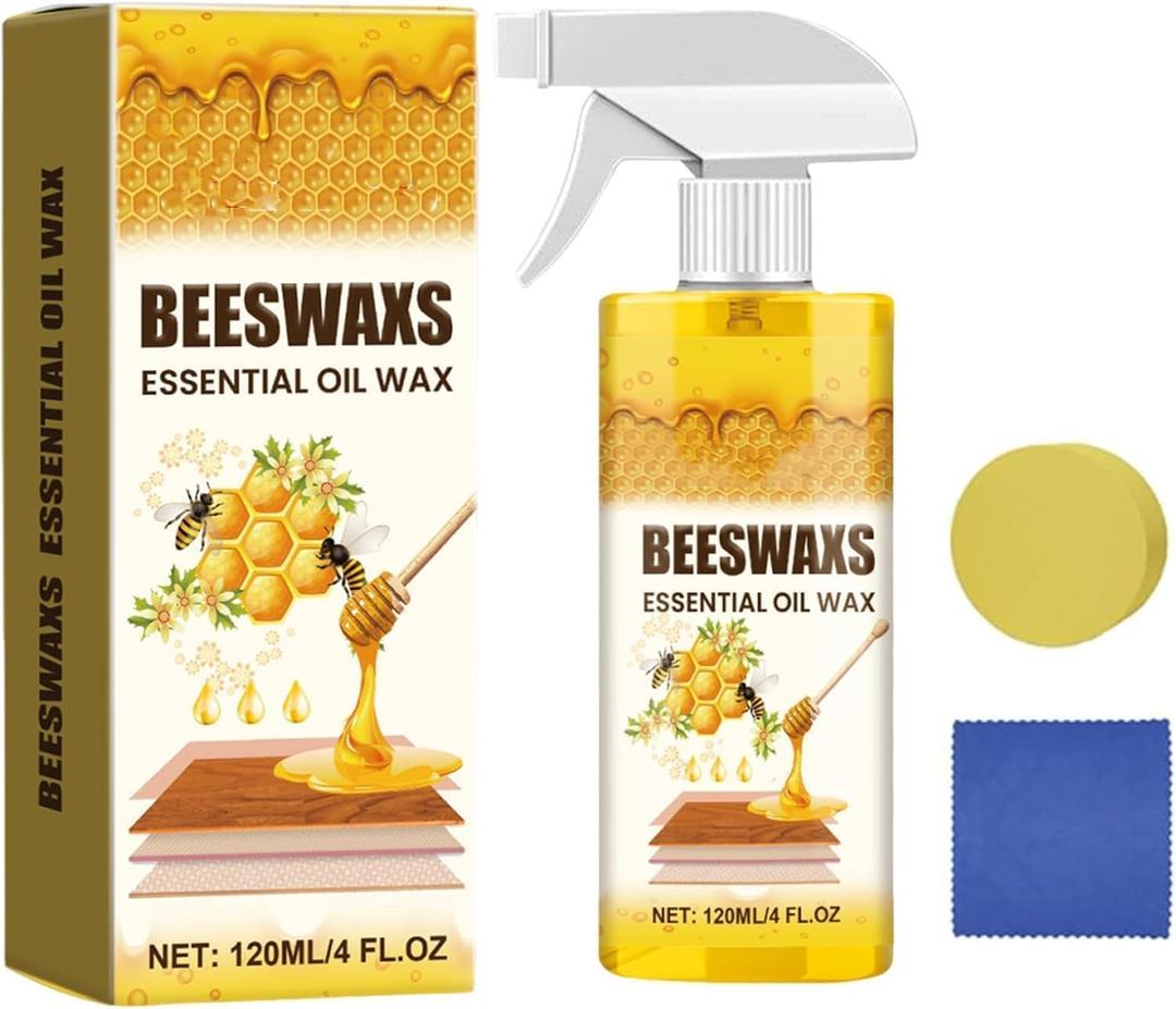 Beeswax Wood Polish Spray, Bees Wax Furniture Polish and Cleaner Natural Essential Oil Wax for Wood Polish Cleaner, Restores Shine, Protects & Conditions Wood Surfaces
