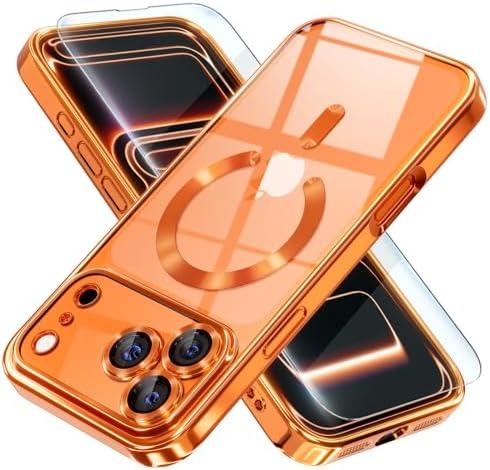 Misea Magnetic for iPhone 17 Pro Max Case Compatible with MagSafe [Never Yellowing] [Military Grade Drop Protection] Full Camera Lens Protector Plating Soft Clear Phone Case for Women, Cosmic Orange