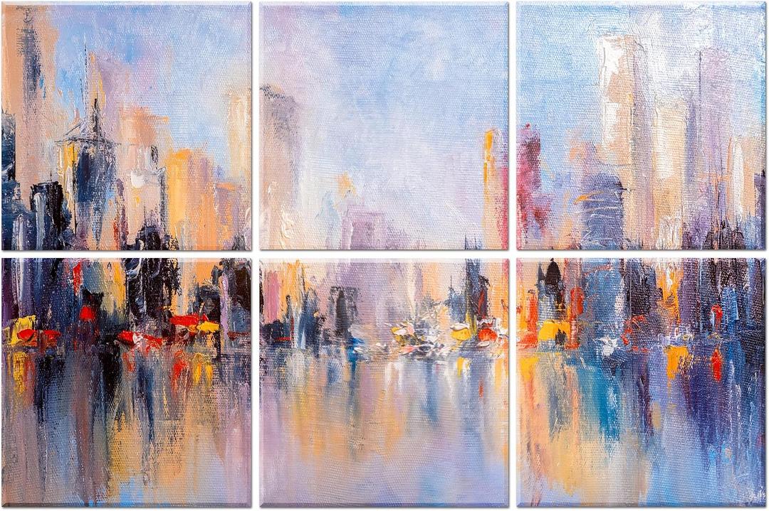 6 Pack Decorative Art Acoustic wall panels,Better Acoustic Treatment than foam, Premium Sound Absorbing and Soundproof wall panels for Recording studio and home, 72"x48" inchAbstract City