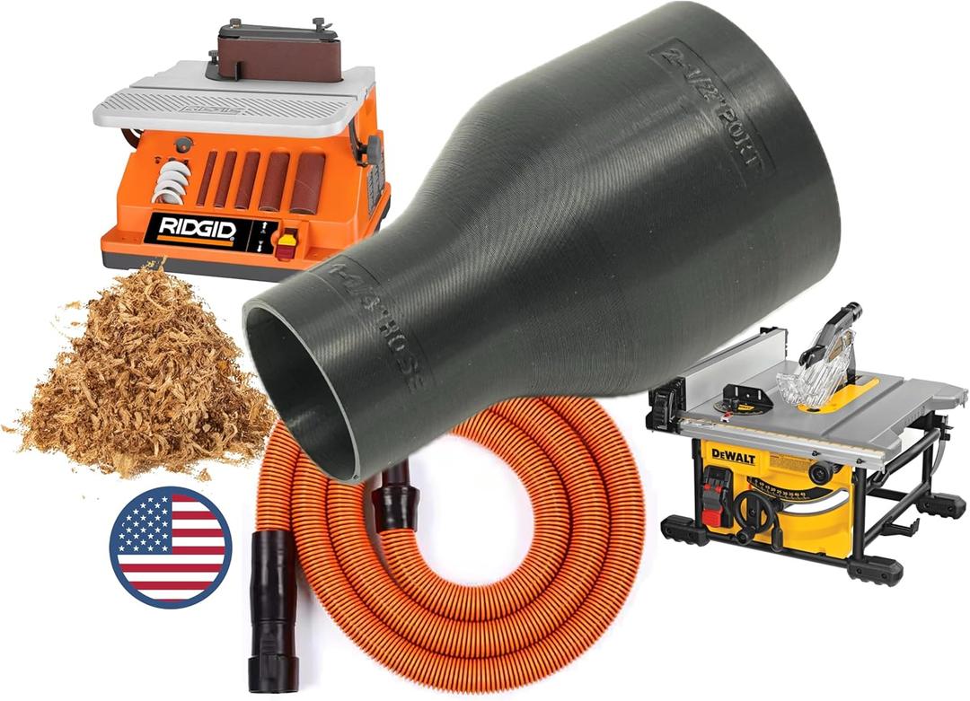 Hose Adapter for 2-1/2" Dust Collection Ports - Made in USA - Connects to Table Saw, Bandsaws, Spindle Sanders, Miter Saws, and other equipment (1-1/4" Hose)
