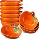 6 Pieces Pumpkin Ceramic Ramekins Small Pumpkin Dishes 6 oz Cushaw Creme Brulee Dishes Fall Ramekins Thanksgiving Cushaw Shaped Bowl Plates for Kitchen Serving Dip Sauce and Snack