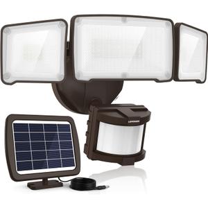 LEPOWER 1600LM LED Solar Security Lights Motion Outdoor, 5500K White Light, IP65 Waterproof Outdoor Flood Solar Light for Yard, GarageBrown