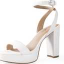 Ankis Platform Heels for Women 4 Inches Chunky Heels Sandals for Women Comfy Open Toe Block Heeled Sandals Nude White Silver Gold Black Ankle Strappy Heels (White) 7.5
