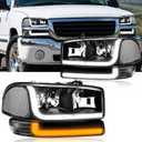 LED DRL Headlights Fit 1999-2007 GMC Sierra 1500/2001-2007 GMC Sierra 1500HD 2500HD 3500 (Only Fits 07 Classic Models,Not Fit All Denali Trims), Fit 99-06 Yukon Black Housing Clear Reflector