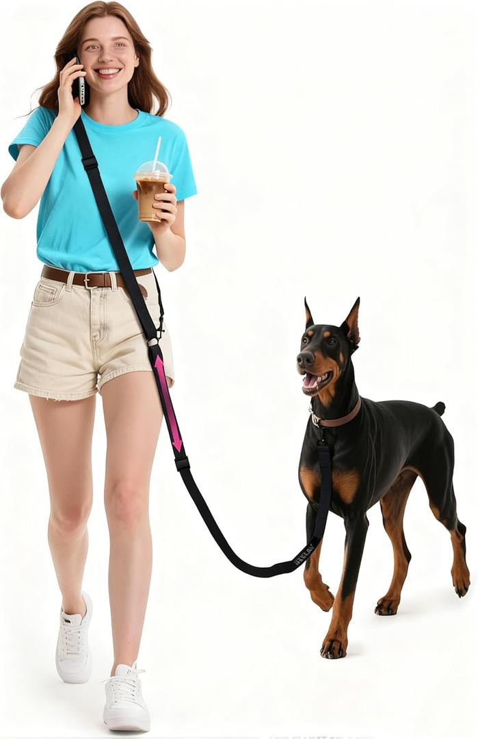 Hands Free Dog Leash, 10.1ft Crossbody & Waist-Wear Adjustable Leash, Dual-Zone Length Control, Shock-Absorbing Handle, Lightweight Rope Leashes for Small & Medium Dogs Black