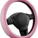 PIC AUTO Steering Wheel Cover, Glitter Gel Particles & Pink Luxury Leather Car Steering Cover, Universal Fit 14.5"-15.5" Anti-Slip Car Wheels Cover for Girls & Women