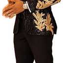 Men's Suit 2 Pieces Blazer and Pants Black with Gold Applique Fit for Wedding Prom (3X-Large)