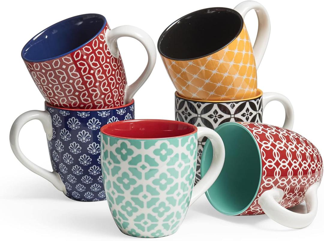 DOWAN Coffee Mugs Set of 6, 16 oz Large Porcelain Mug, Ceramic Tea Cups with Handle for Men Women, Mug Gift Set, Housewarming Wedding Gift (Vibrant Color)