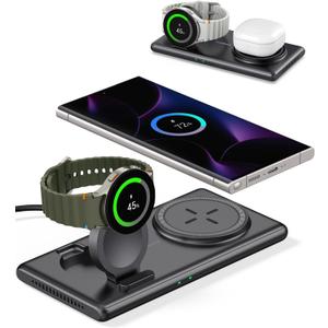 Wireless Charger for Samsung S25 Ultra/S25+/S25/Fold 6/Flip 6/24/23/22, 2 in 1 Charging Station for Samsung Watch Ultra/7/6/6 Classic/5/5 Pro/4/4/3, Galaxy Buds 3/3 Pro,502S (No Adapter)