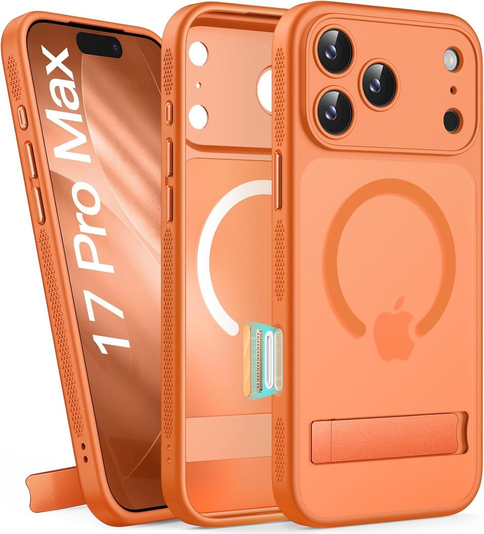 BXYJY for iPhone 17 Pro Max Case Magnetic with Stand, Camera Control Button, Full Lens Protection, Compatible with MagSafe, Military Grade, Translucent Thin Women Men Hard Case for 17 Pro Max, Orange