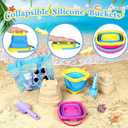 Collapsible Beach Buckets for Kids, 2 Packs Foldable Sand Buckets and Shovels with Mesh Beach Bag, Silicone Sand Pails for Toddlers Beach Toys, Easter Egg Hunt, Camping, Travelling, Fishing Water Pail