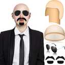 Mepase Bald Caps with Glasses and Mustache Bald Head Wig Cap Party Costume Accessories for Women Men Halloween Cosplay (Black)