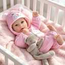 Aori Baby Dolls Realistic, 17-inch Lifelike Soft Body Baby Girl That Look Real with Feeding Kit Included, Ideal Gift for Kids, Birthday, Pretend Play (Pink Bear)
