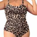 Holipick Plus Size One Piece Swimsuit Tummy Control Strapless Bathing Suits Bandeau Slimming Ruched Twist Front Swimwear (Leopard) 18W