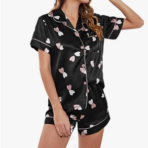 Women Valentines Pajamas Set Short-Sleeve Button Shirt and Shorts Matching Sets 2 Piece Loungewear, Size M