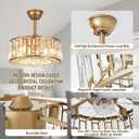 18.2" Gold Caged Ceiling Fans with Lights Remote Crystal Fandelier 4-Lights Flush Mount Fan Light Modern Enclosed Chandelier Fan with 6 Speeds for Bedroom Living Room Kitchen Dining Room Hallway