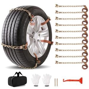 E-Longwell Car Tire Chains 205-305mm, Universal Emergency Anti-Skid Snow Strap Tires Chains for Trucks/Minivan/Pickup/SUV/ATV/UTV, Adjustable Thickened Traction for Tire Width 8.1-12inch(10 Pcs)