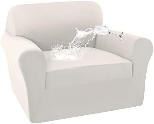 Turquoize 100% Waterproof Chair Covers Stretch Chair Slipcovers for Living Room Armchair Sofa Cover Chair Couch Cover with Arms Furniture Protector for Chairs Feature Soft Fleece Fabric (Chair, Ivory)