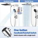 13" Rainfall Shower Head with Handheld Combo, Dual Waterfall Showerhead Button Switch by Handheld, Rain Shower head with 3-Modes Wand, Adjustable Extension Arm, 71 Inches Stainless Steel Hose(Chrome)