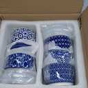 Selamica 6 oz Ramekins with Lids Oven Safe, Creme Brulee Ramekins Souffle Dishes with Covers, Pudding Custard Cups Stackable Ceramic Mini Ramekin Bowls Set for Baking, Dipping, Set of 6, Vintage Blue