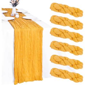 6 Pack Gold Cheesecloth Table Runner 10FT Cheese Cloth Boho Gauze Fabric Table Runner 35 x 120 Inch Rustic Sheer for Holiday Wedding Birthday Baby Shower Party Decoration(Gold)