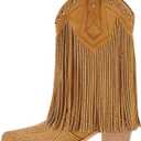 Women's Rhinestone Fringe Cowgirl Ankle Boots, Sparkly Western Cowboy Boots Pointed Toe Knee Block Chunky Middle Heel Pull On Bling Tassel Booties for Women Girl Party