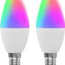Lightinginside E12 Smart Light Bulbs 60W Equiv., Work with Alexa/Google Home/SmartLife, 500LM 6W RGBCW Candle Candelabra LED Light Bulbs, No Hub Required, 2.4G WiFi Bluetooth Bulb, ETL Listed, 2PCS