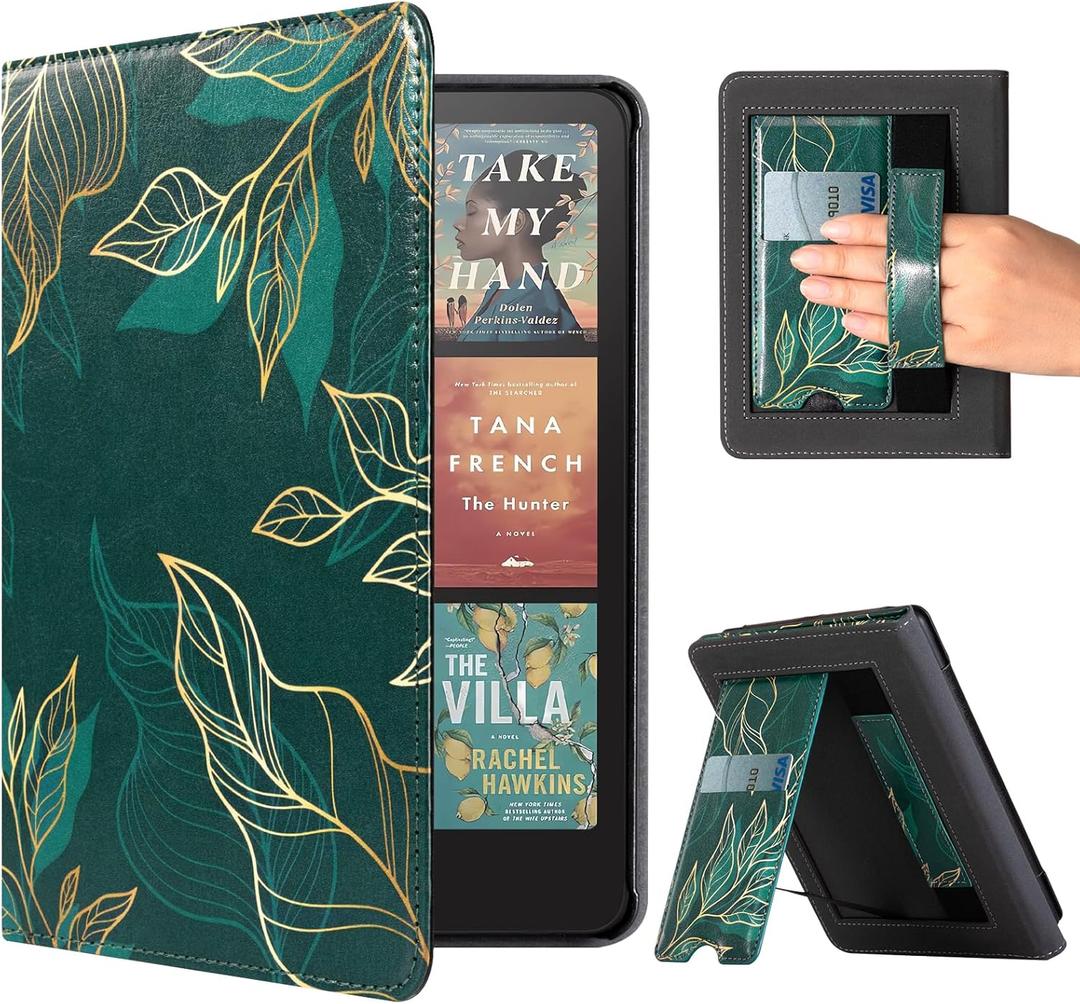CoBak Case with Stand for Kindle Paperwhite 12th Gen 2024 Released (7") & Kindle Colorsoft Signature Edition - Durable PU Leather Cover with Auto Sleep Wake, Card Slot, Hand Strap Feature