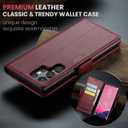 for Samsung Galaxy S24 Ultra Wallet Case with Credit Card Holder, PU Leather RFID Blocking Folio Flip Kickstand Magnetic Clasp Protective Phone Cover for Women Men Wine Red